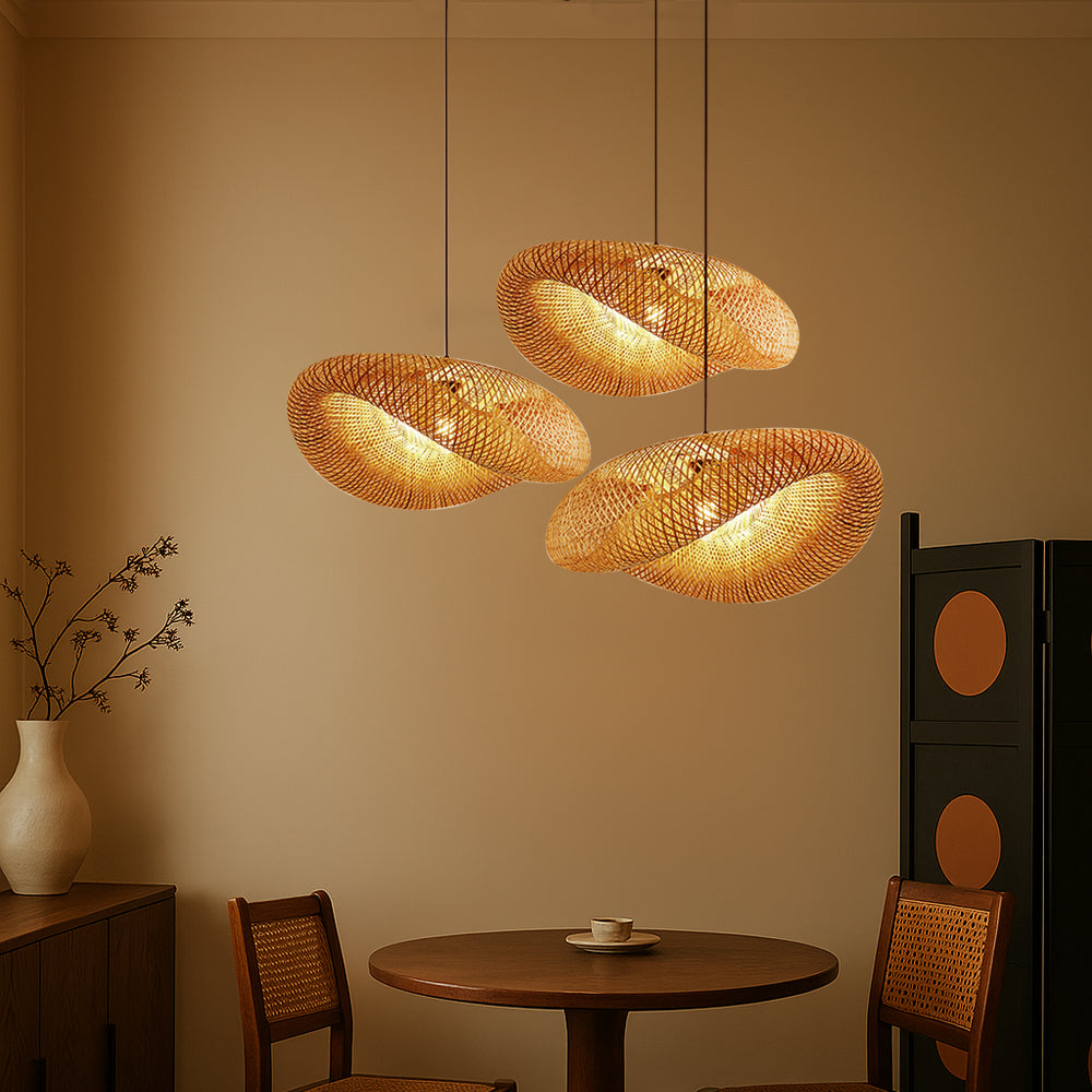 Bamboo Pendant Light | Scandinavian Kitchen Pendant Lighting with LED Glow 2
