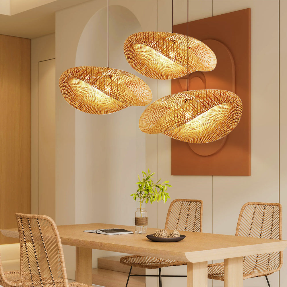 Bamboo Pendant Light | Scandinavian Kitchen Pendant Lighting with LED Glow 3
