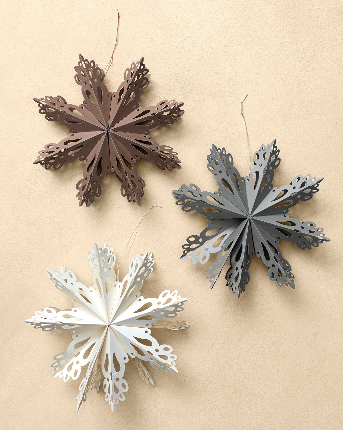 Handmade Assorted Recycled Paper Snowflakes (Set of 3) 1