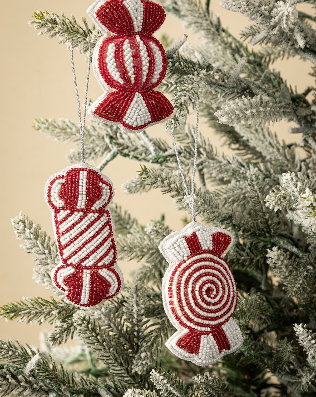 Handmade Beaded Candy Fabric Ornaments (Set of 3) 0