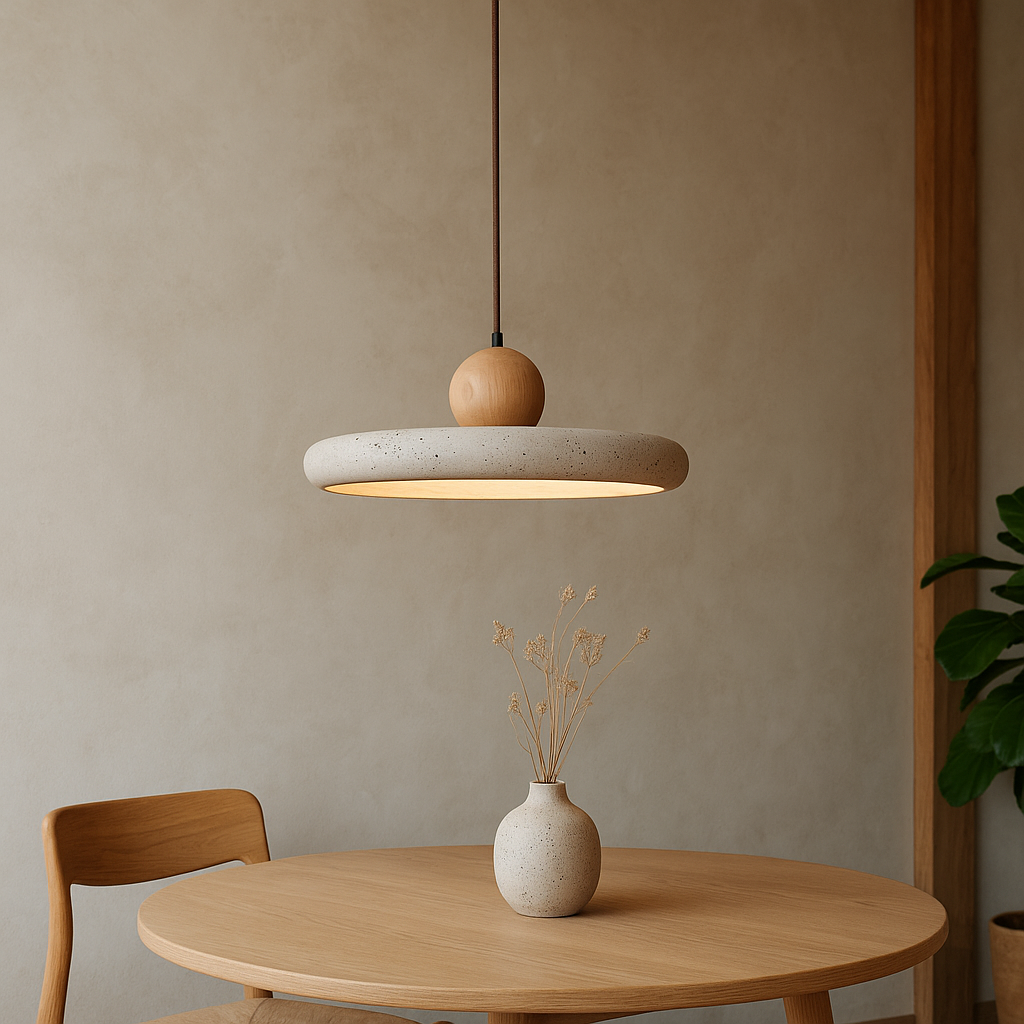 Scandinavian Pendant Light with Travertine and Wood Accents for Kitchen and Dining Spaces 0
