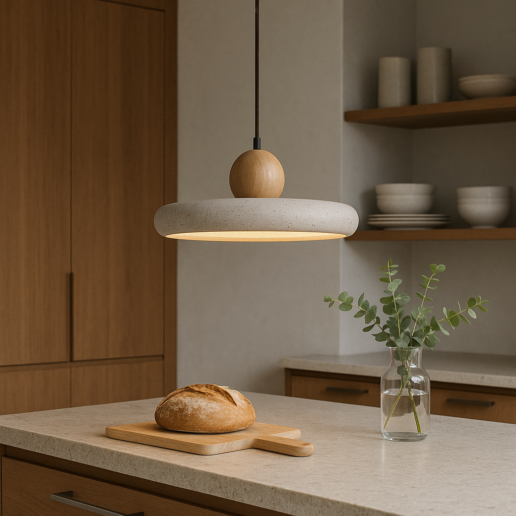 Scandinavian Pendant Light with Travertine and Wood Accents for Kitchen and Dining Spaces 3